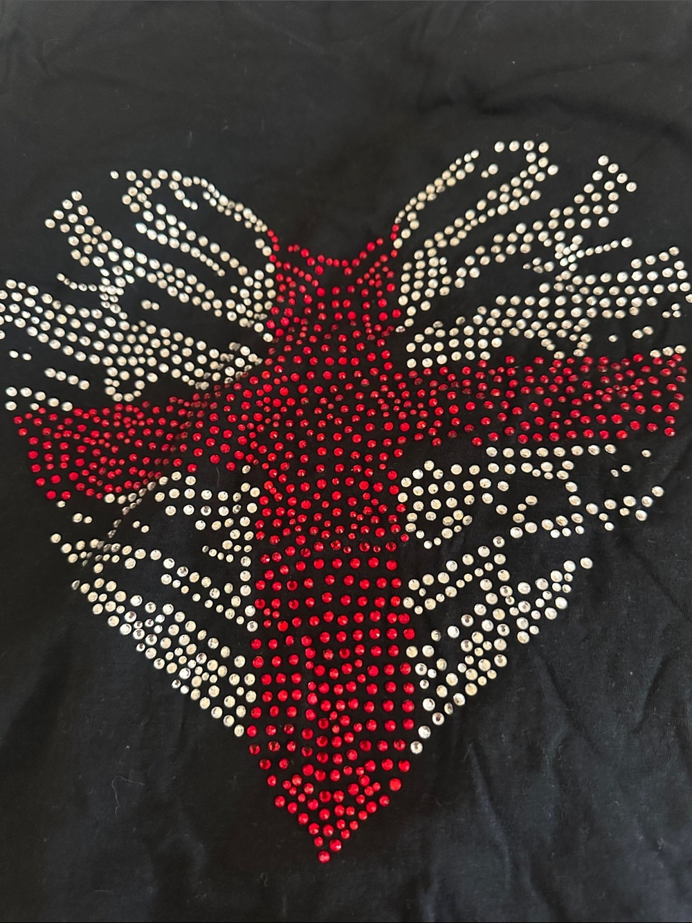 Gildan Black Short Sleeve Tee with Red & Silver Rhinestone Heart Cross - Picture 3 of 4